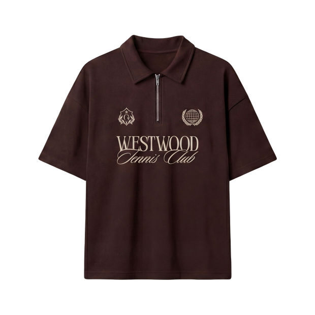 Off Supply Westwood Tennis Club Brown Quarter Zip T-shirt