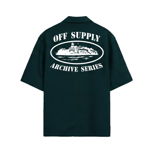 Off Supply Island Archive Bowling Shirt - Forest Green