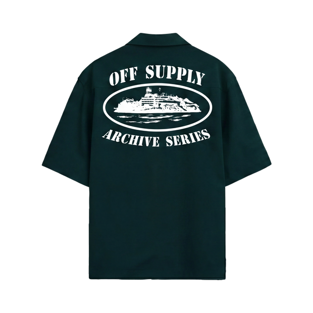 Off Supply Island Archive Bowling Shirt - Forest Green