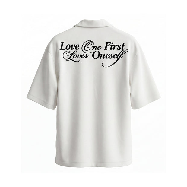 Off Supply Love One White Bowling Shirt