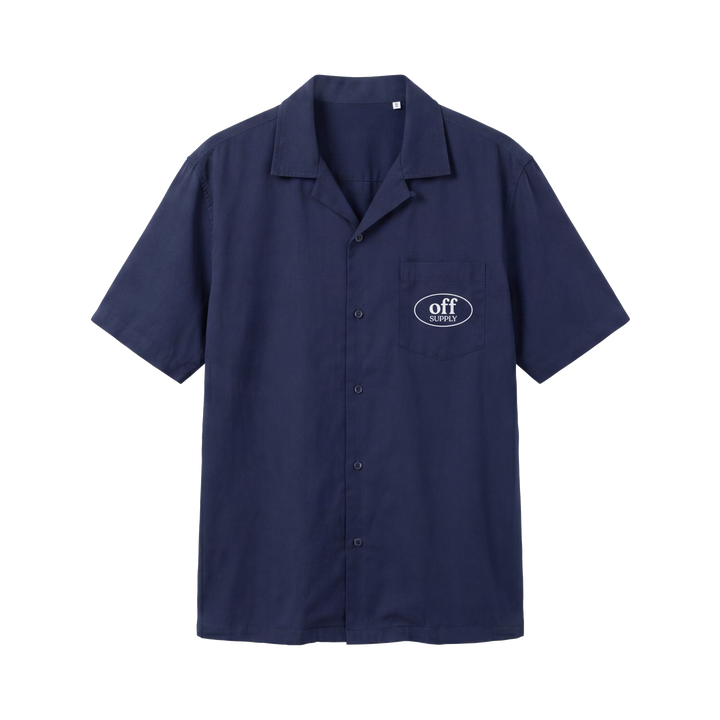 Off Supply Motion Dreams Navy Blue Bowling Shirt