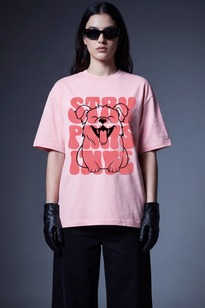 stay-pawsitive-off-supply-pink-t-shirt model front